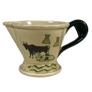 METLOX Vtg Poppytrail 4 Oz Creamer Cows Farm Folk Art Beige Tan Green California